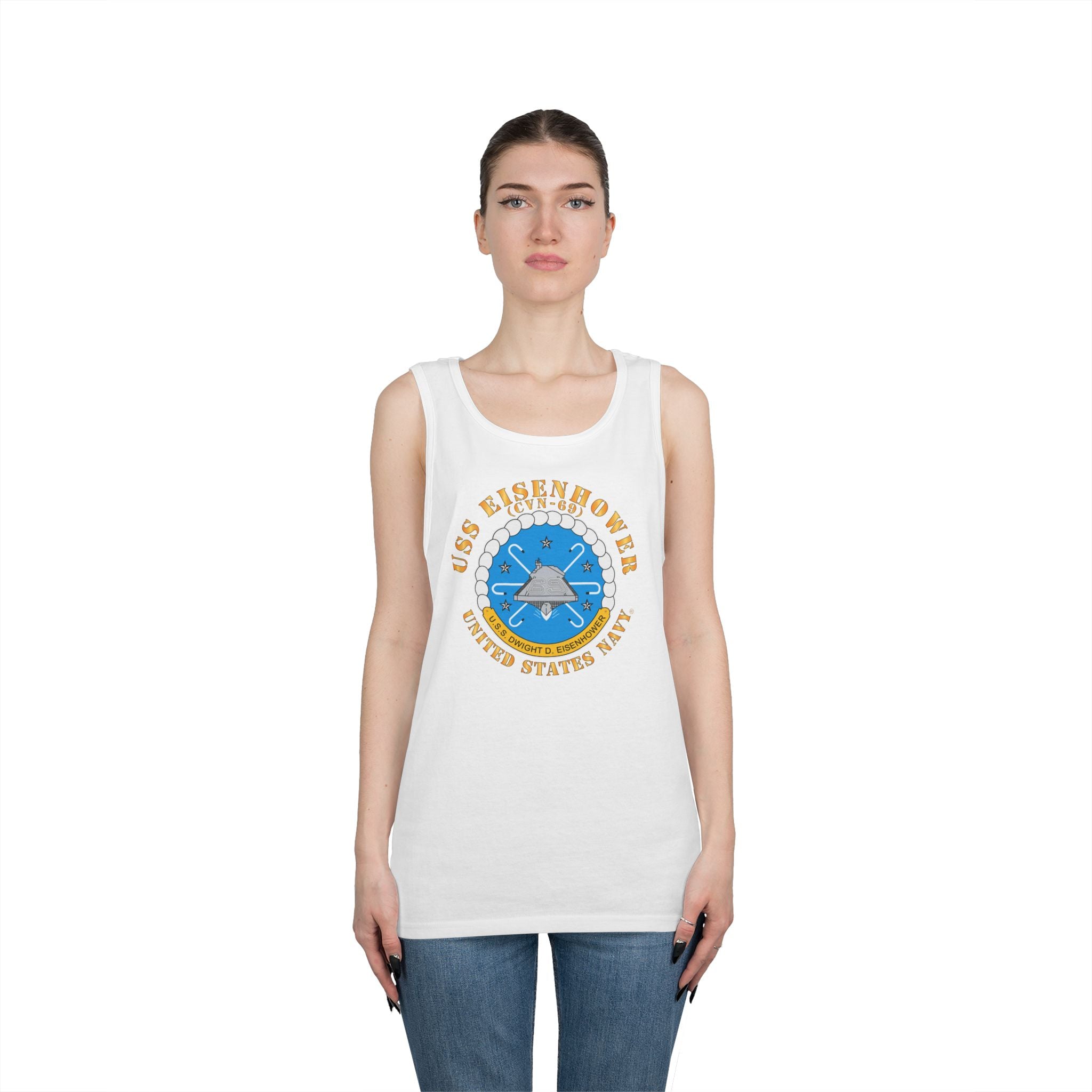 Unisex Heavy Cotton Tank Top - USS Dwight D. Eisenhower (CVN-69) Crest with Txt