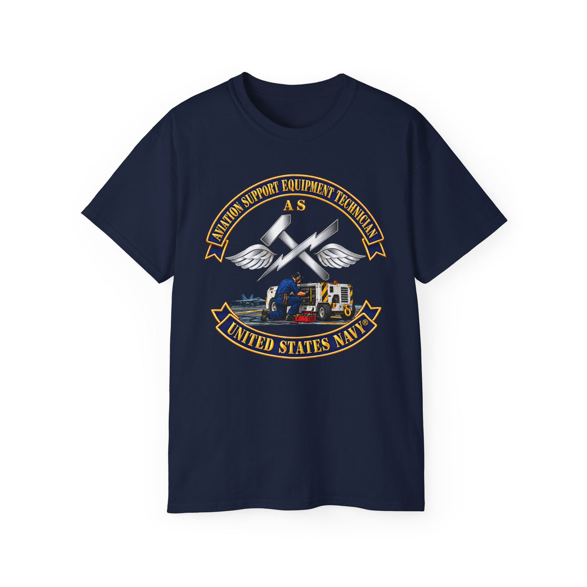 Unisex Ultra Cotton T-Shirt - Navy - Rate - Aviation Support Equipment Technician (AS) with Scene - 3D - Enhanced