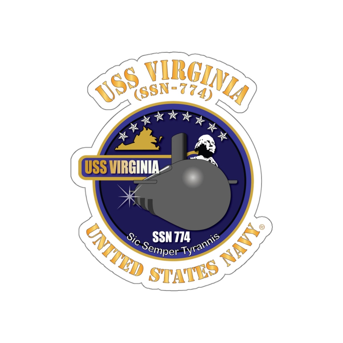 Die-Cut Vinyl Sticker - Navy - USS Virginia (SSN-774) X 300