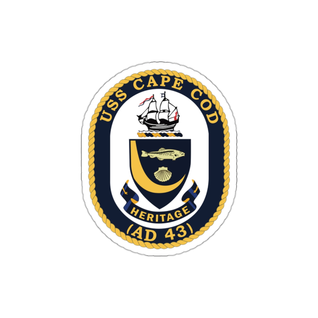 Die-Cut Vinyl Sticker - Navy - USS Cape Cod (AD 43) wo txt X 300