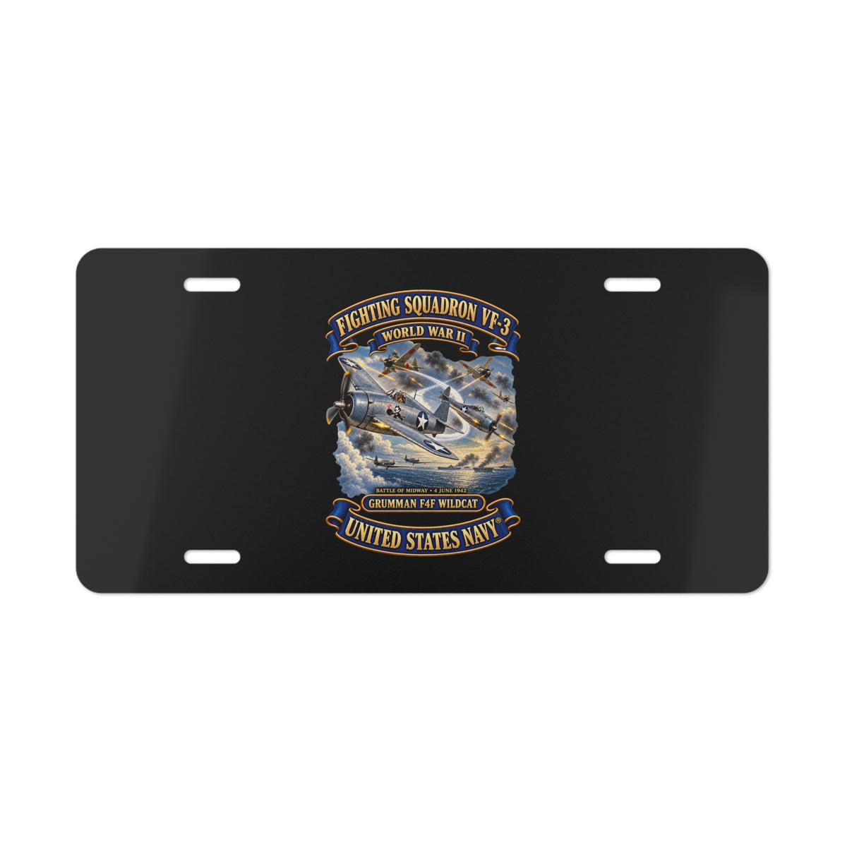 Vanity License Plate - Navy - Fighting Squadron - VF 3 - WWII - Grumman F4F Wildcats - Japanese Zeros - Battle of Midway - 3D - Enhanced