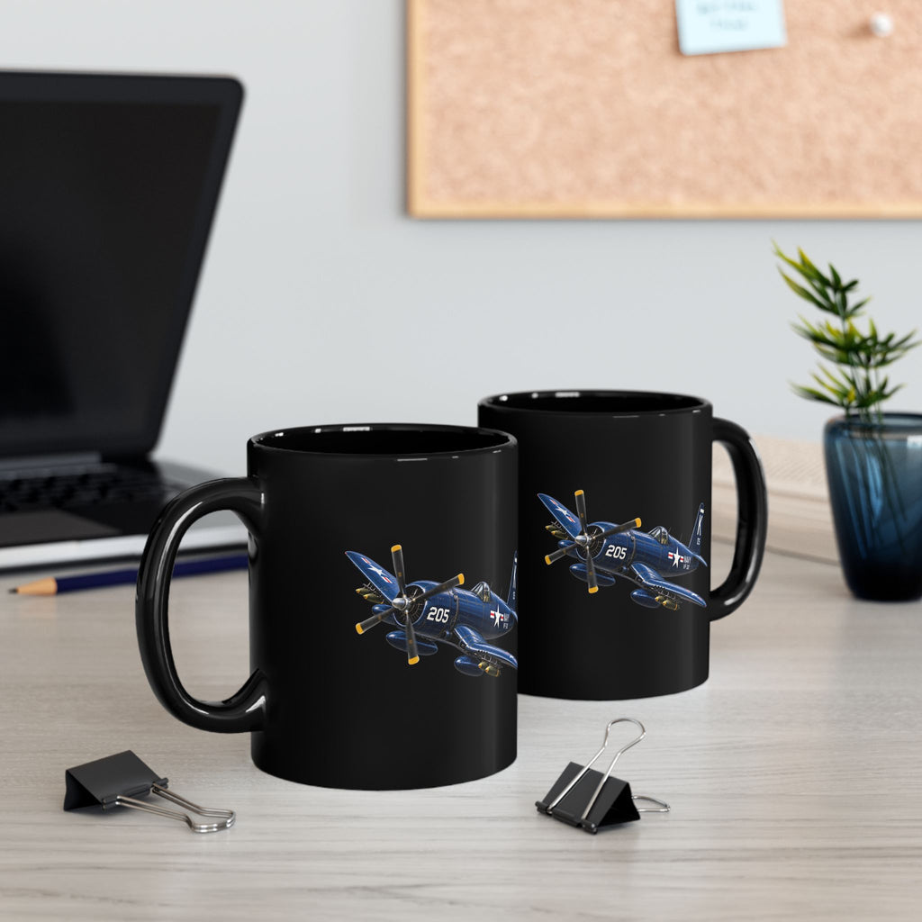 Black Mug (11oz, 15oz) - NAVY - F4U-4 Corsair 205 (VF-32) - 3D - Enhanced