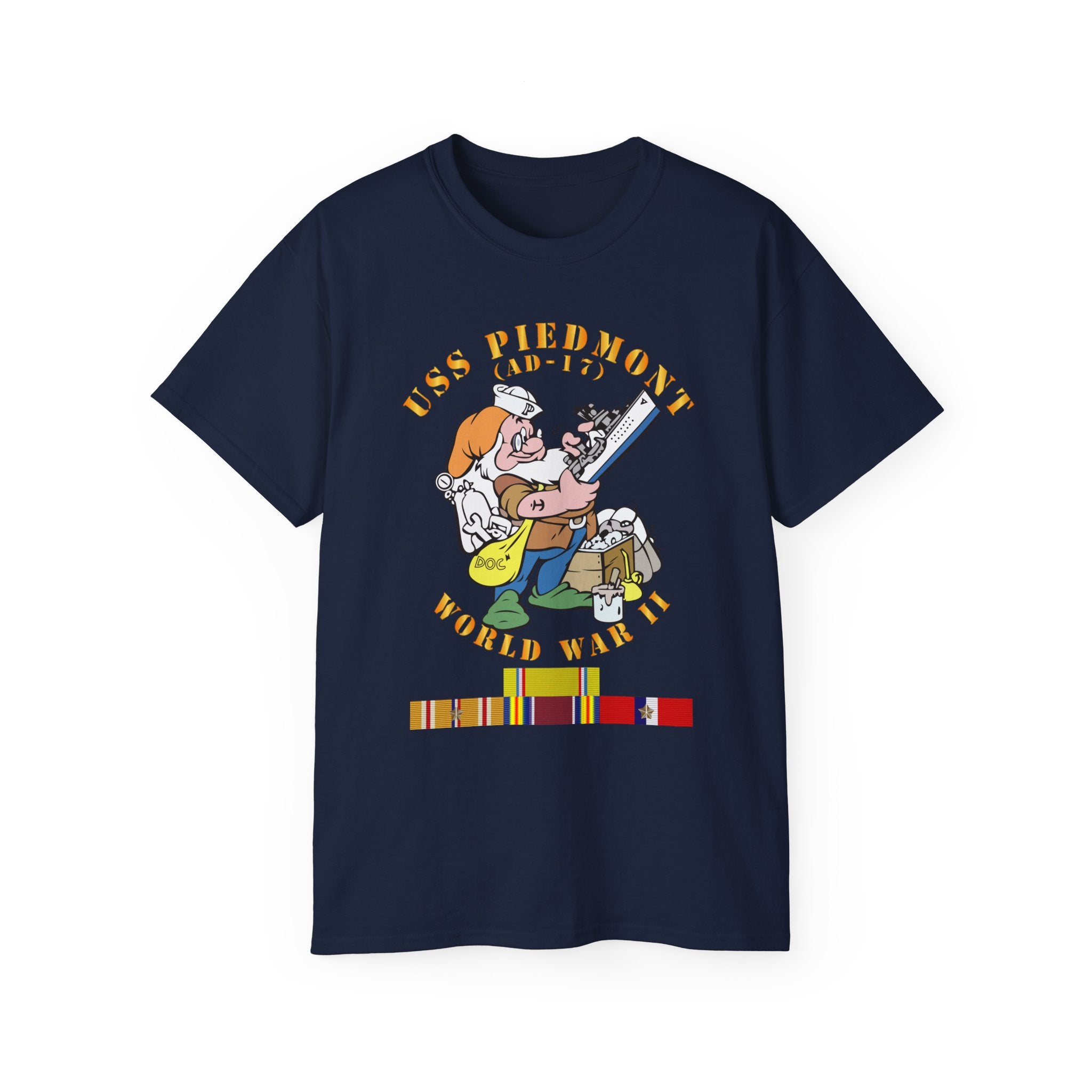 Unisex Ultra Cotton T-Shirt - Navy - USS Piedmont (AD-17) w PAC SVC WWII