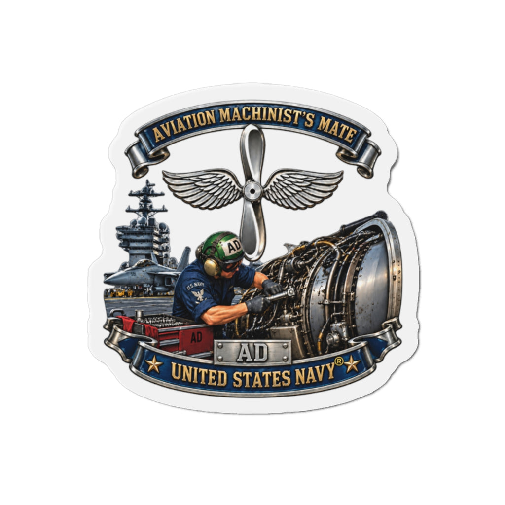 Die-Cut Magnet - Navy - Rate - Aviation Machinists Mate Br with Scene - 3D - Enhanced