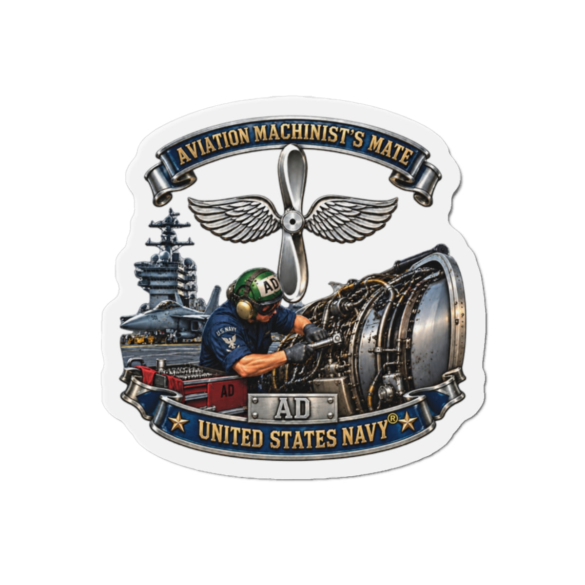 Die-Cut Magnet - Navy - Rate - Aviation Machinists Mate Br with Scene - 3D - Enhanced