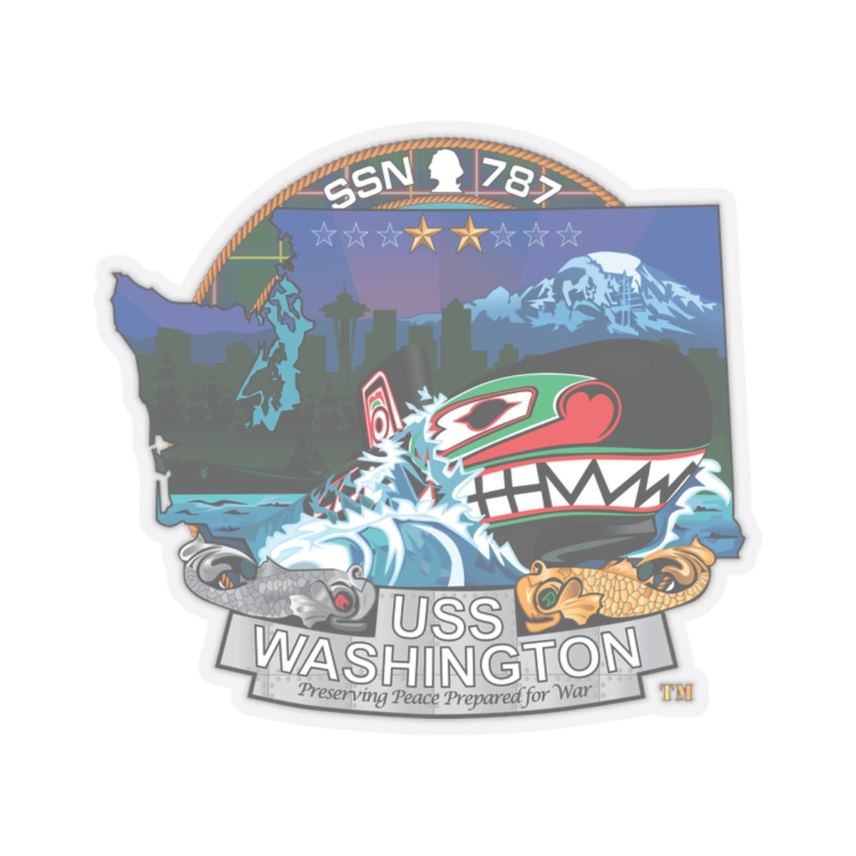 Kiss-Cut Stickers - Navy - USS Washington (SSN-787) wo txt X 300