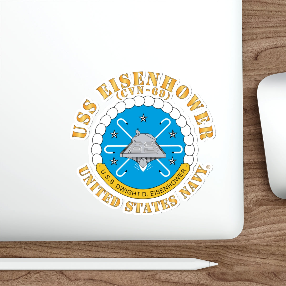 Die-Cut Vinyl Sticker - USS Dwight D. Eisenhower (CVN-69) Crest with Txt