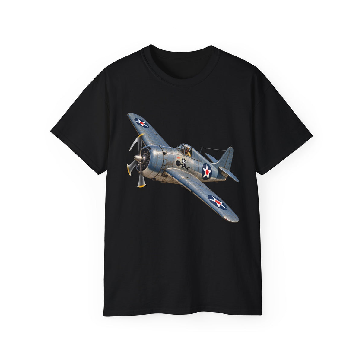 Unisex Ultra Cotton T-Shirt - NAVY - VF - 3 - Wildcat w FELIX WWI Insignia - 3D - Enhanced