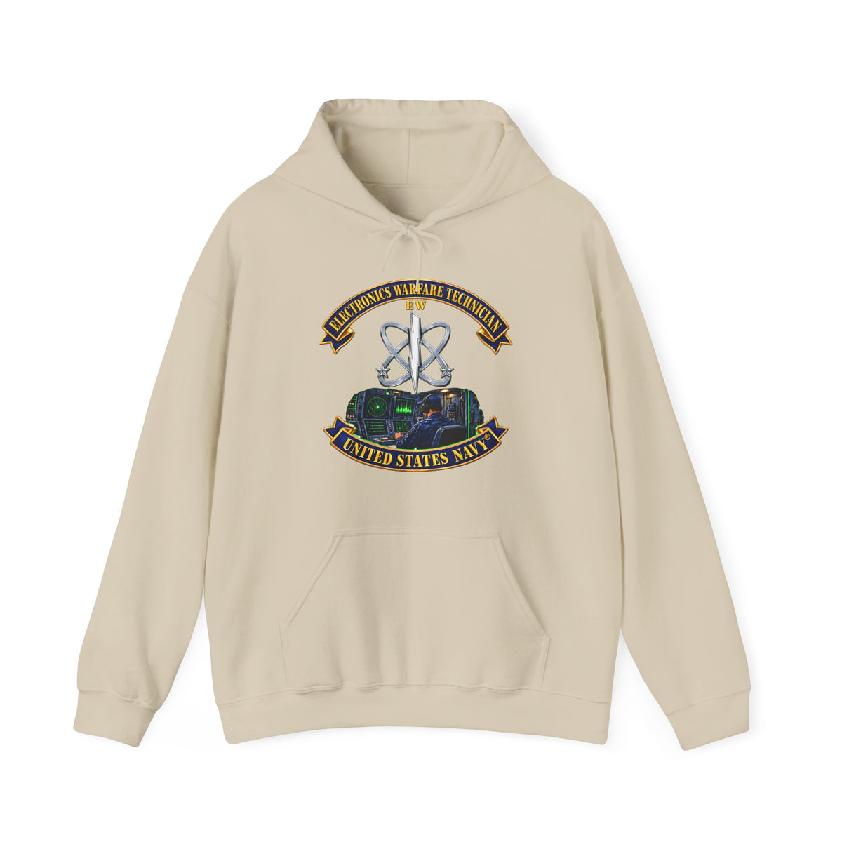 Unisex Heavy Blend™ Hoodies - Navy - Rate - Electronics Warfare Technician with Scene - 3D - Enhanced