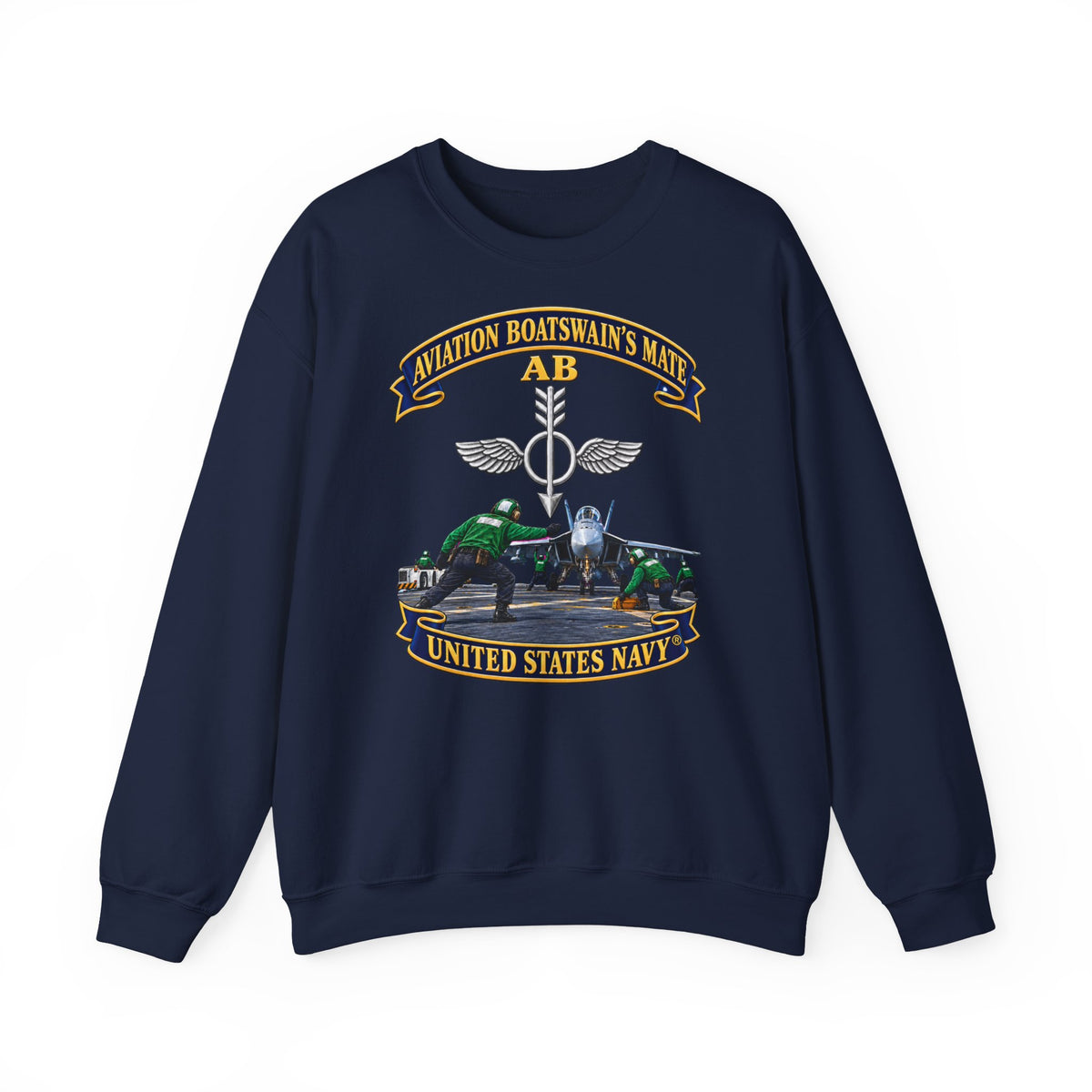 Unisex Heavy Blend™ Crewneck Sweatshirt -  Navy - Aviation Boatswains Mate Br with AC handler Scene - 3D - Enhanced
