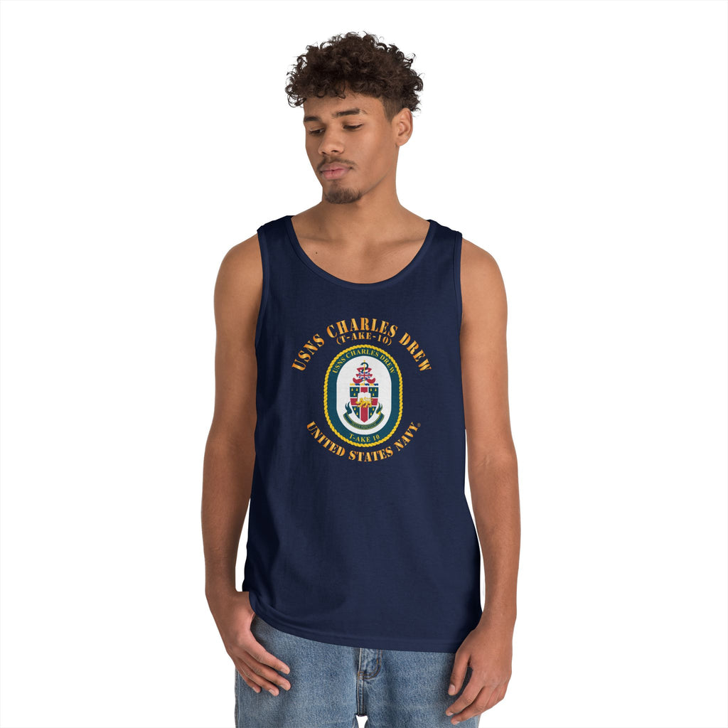 Unisex Heavy Cotton Tank Top - Navy - USNS Charles Drew (T-AKE 10)