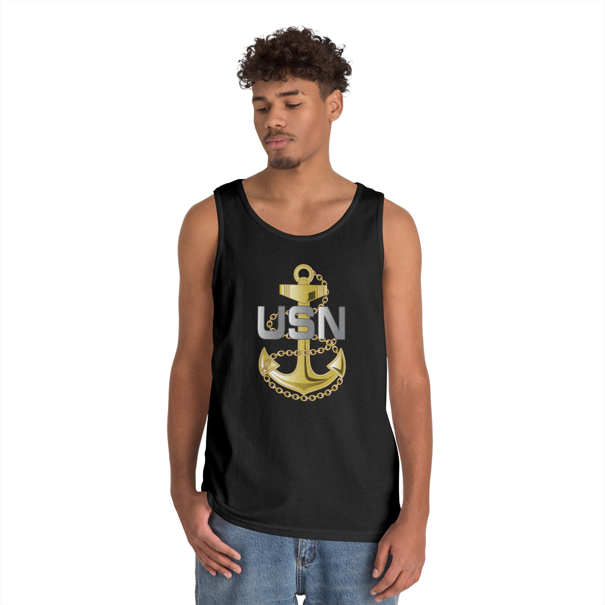 Unisex Heavy Cotton Tank Top - Navy - Fouled Anchor wo txt