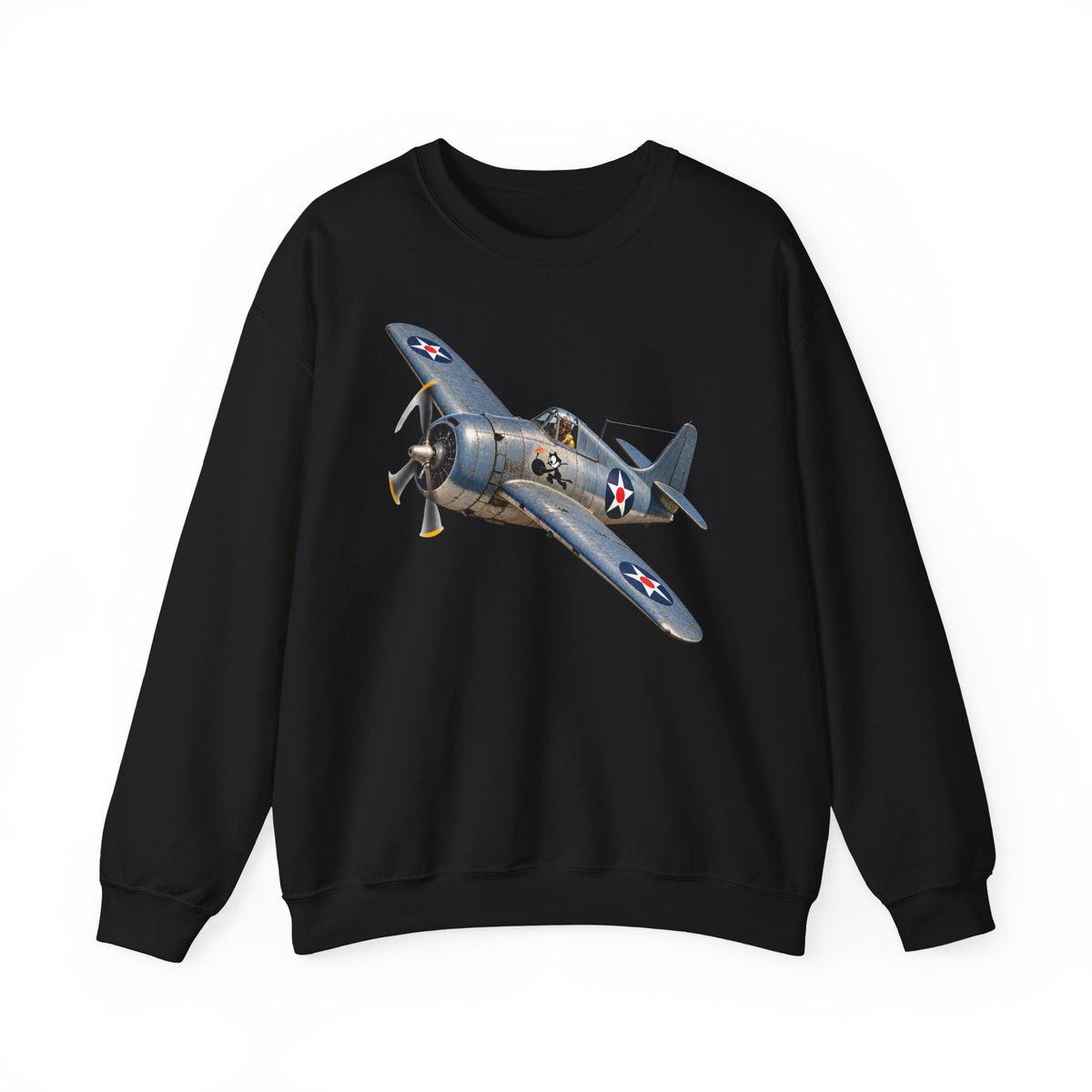 Unisex Heavy Blend™ Crewneck Sweatshirt - NAVY - VF - 3 - Wildcat w FELIX WWI Insignia - 3D - Enhanced