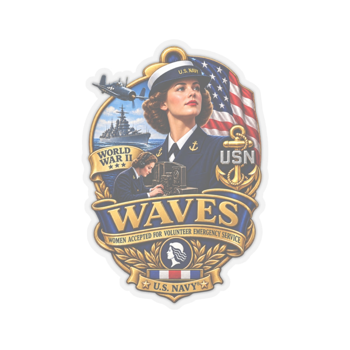 Kiss-Cut Stickers - WAVES - Women Accepted for Volunteer Emergency Service WWII - 3D - Enhanced