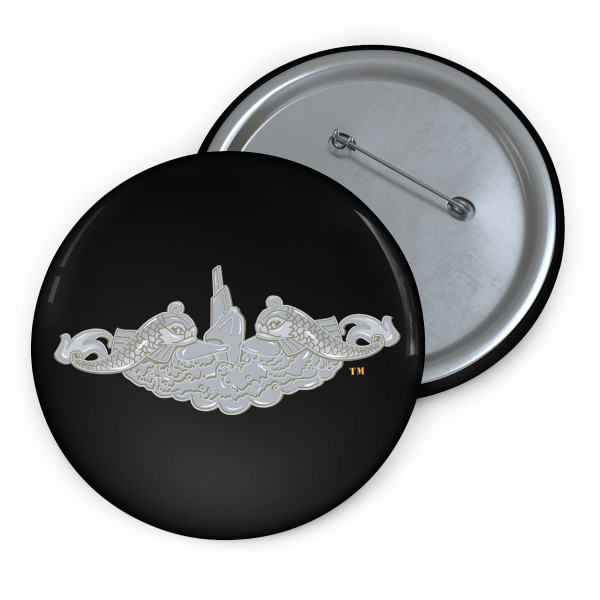 Custom Pin Button - Navy - Submarine Badge - Silver  wo Txt