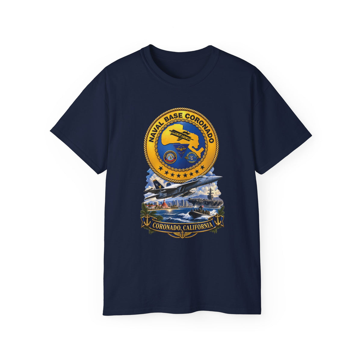 Unisex Ultra Cotton T-Shirt - NAVY - Naval Base Coronado - Crest w Scene - Coronado California - 3D - Enhanced