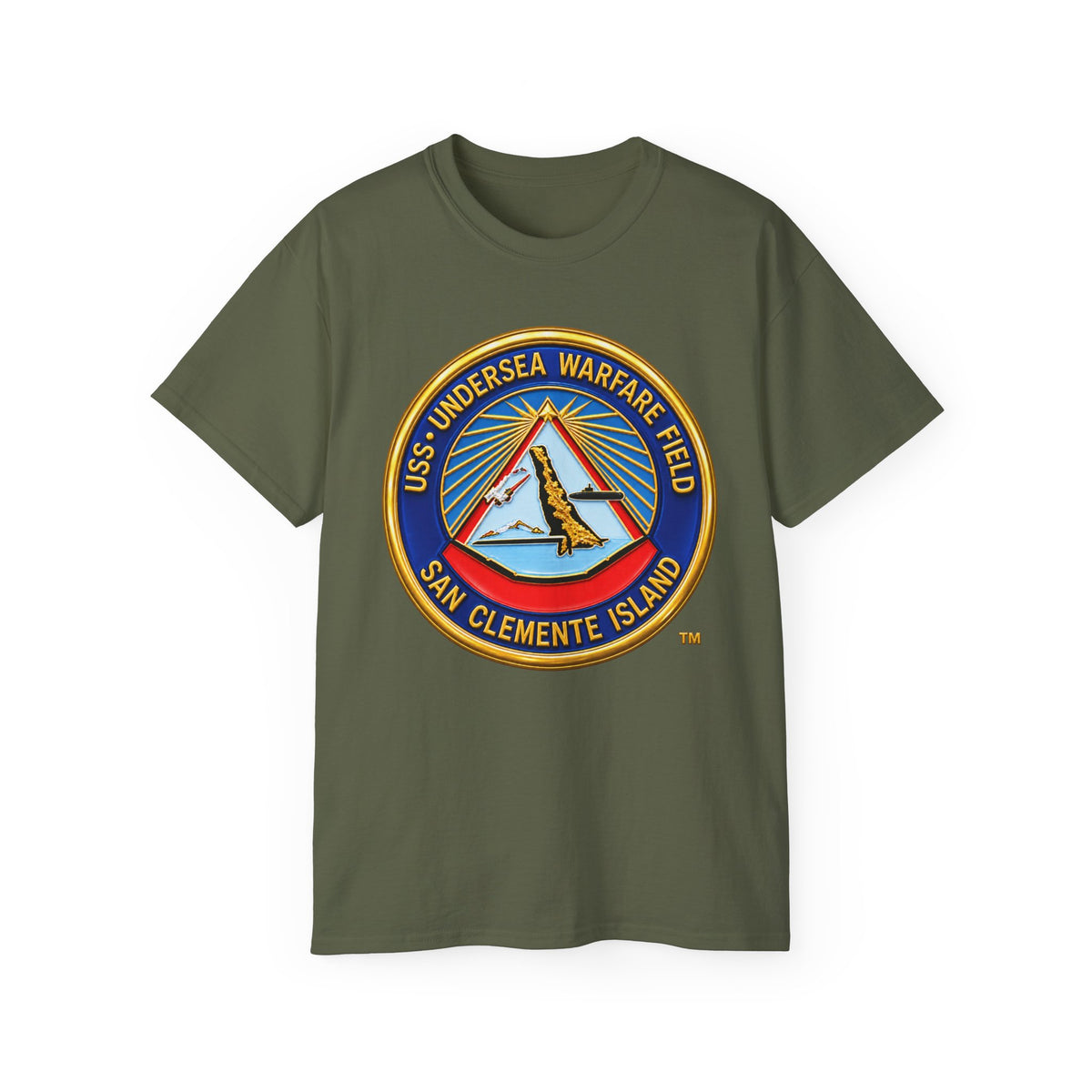 Unisex Ultra Cotton T-Shirt - Navy - USS Undersea Warfare Field - San Clemente Island - Crest - 3D - Enhanced