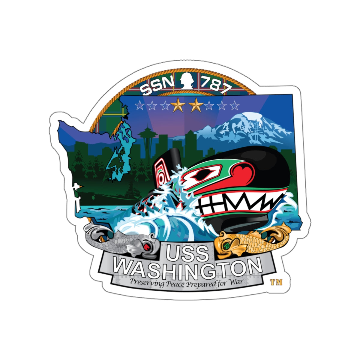 Die-Cut Vinyl Sticker - Navy - USS Washington (SSN-787) wo txt X 300