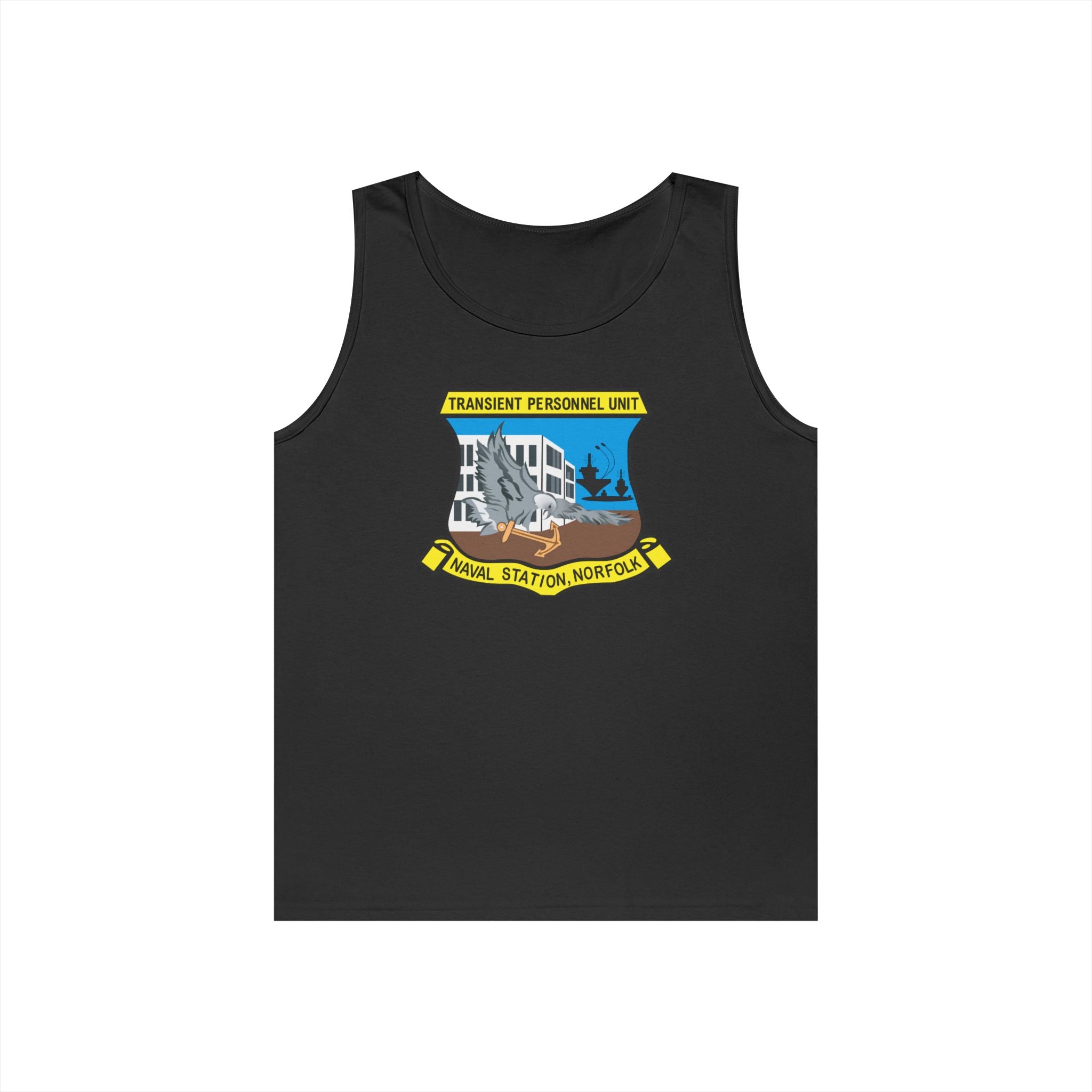 Unisex Heavy Cotton Tank Top - Navy - Transient Personnel Unit - Naval Station Norfolk wo Txt