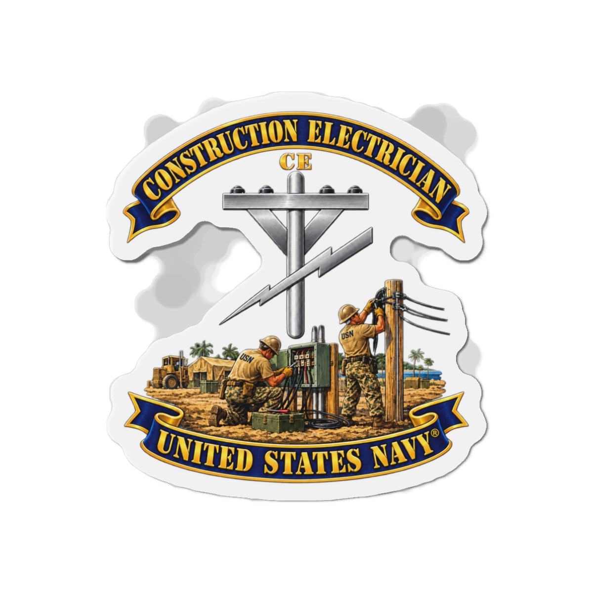 Die-Cut Magnet - Navy - Rate - Construction Electrician (CE) with Scene - 3D - Enhanced