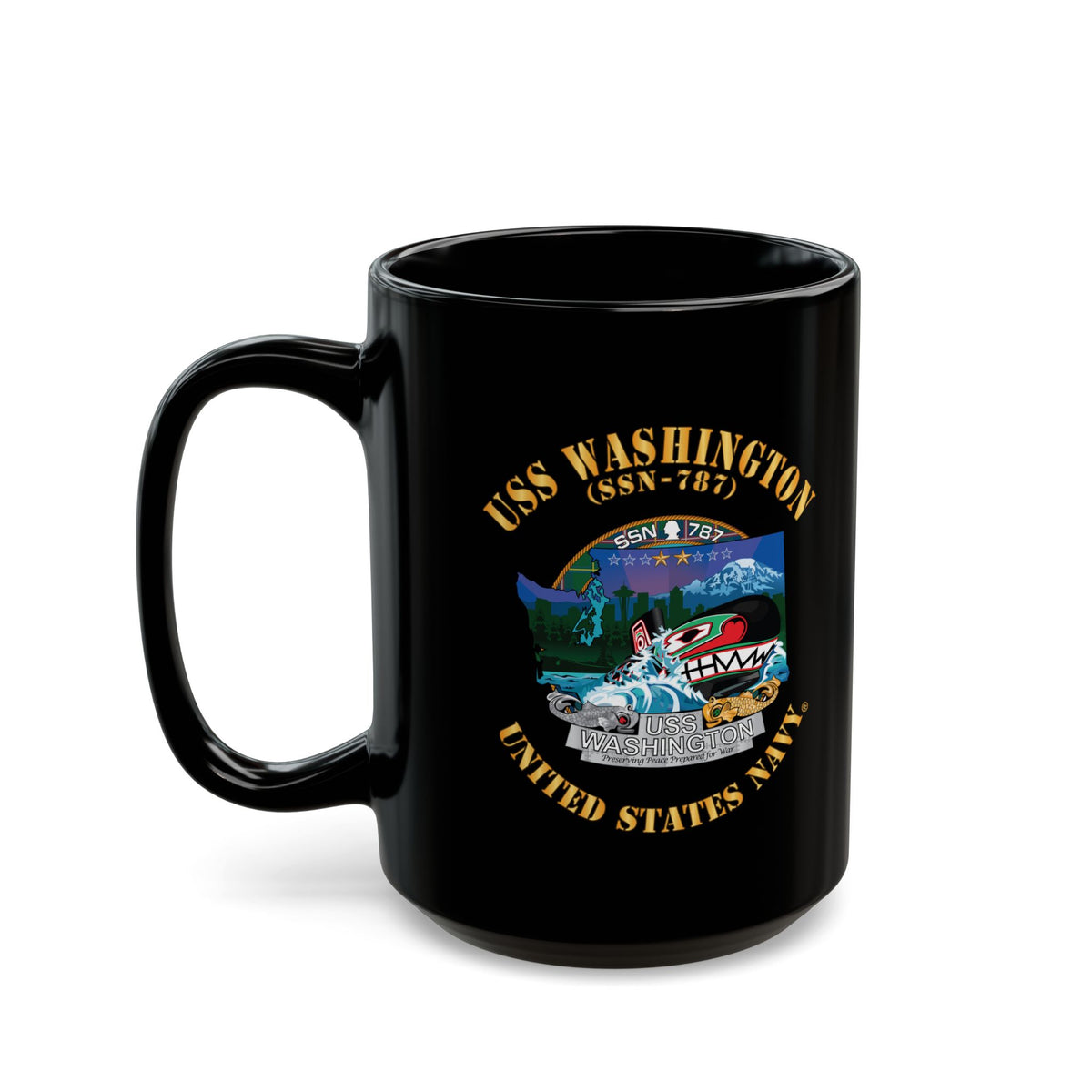 Black Mug (11oz, 15oz) - Navy - USS Washington (SSN-787) X 300