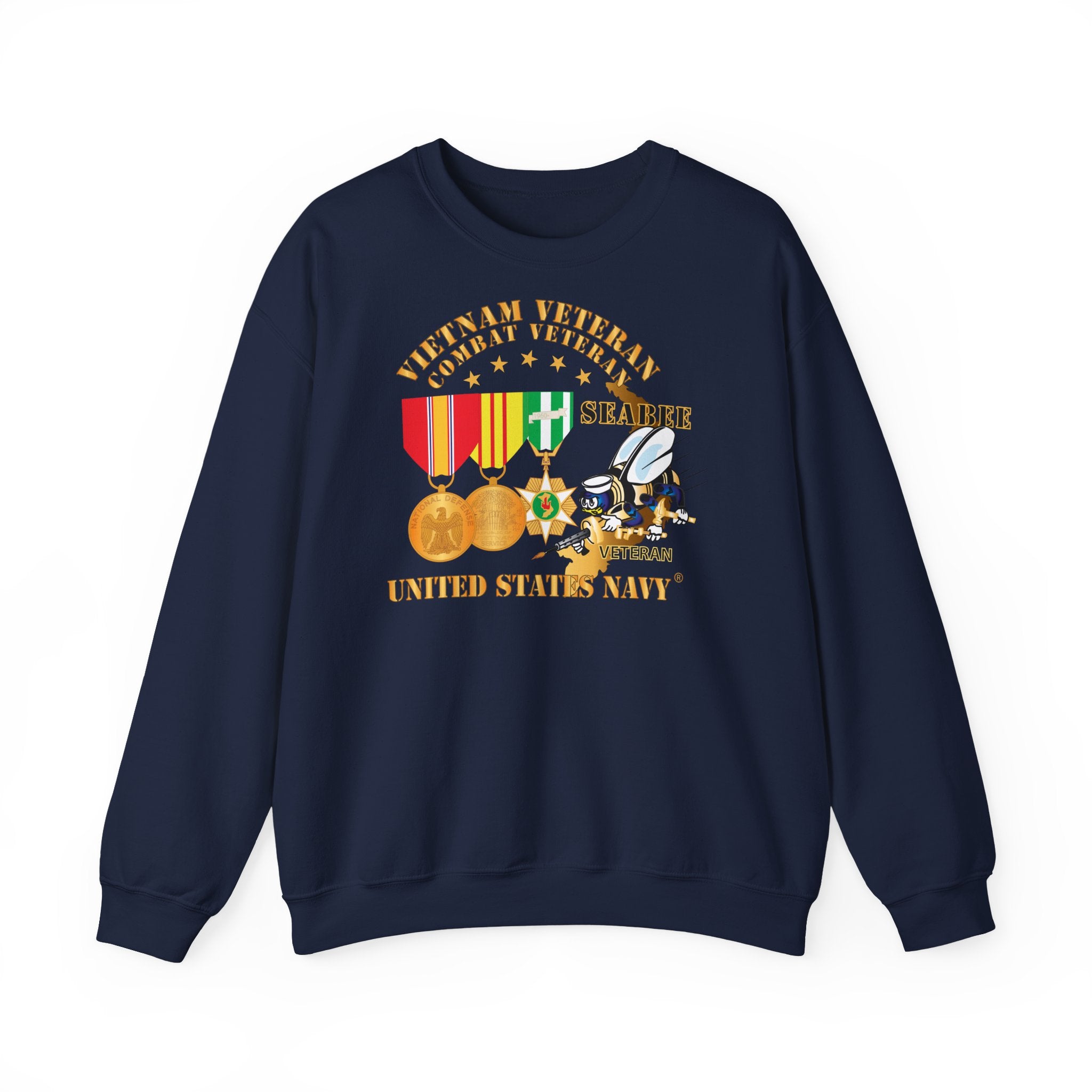Unisex Heavy Blend™ Crewneck Sweatshirt - Navy - Vietnam  Veteran - w Medals - VN - Seabee