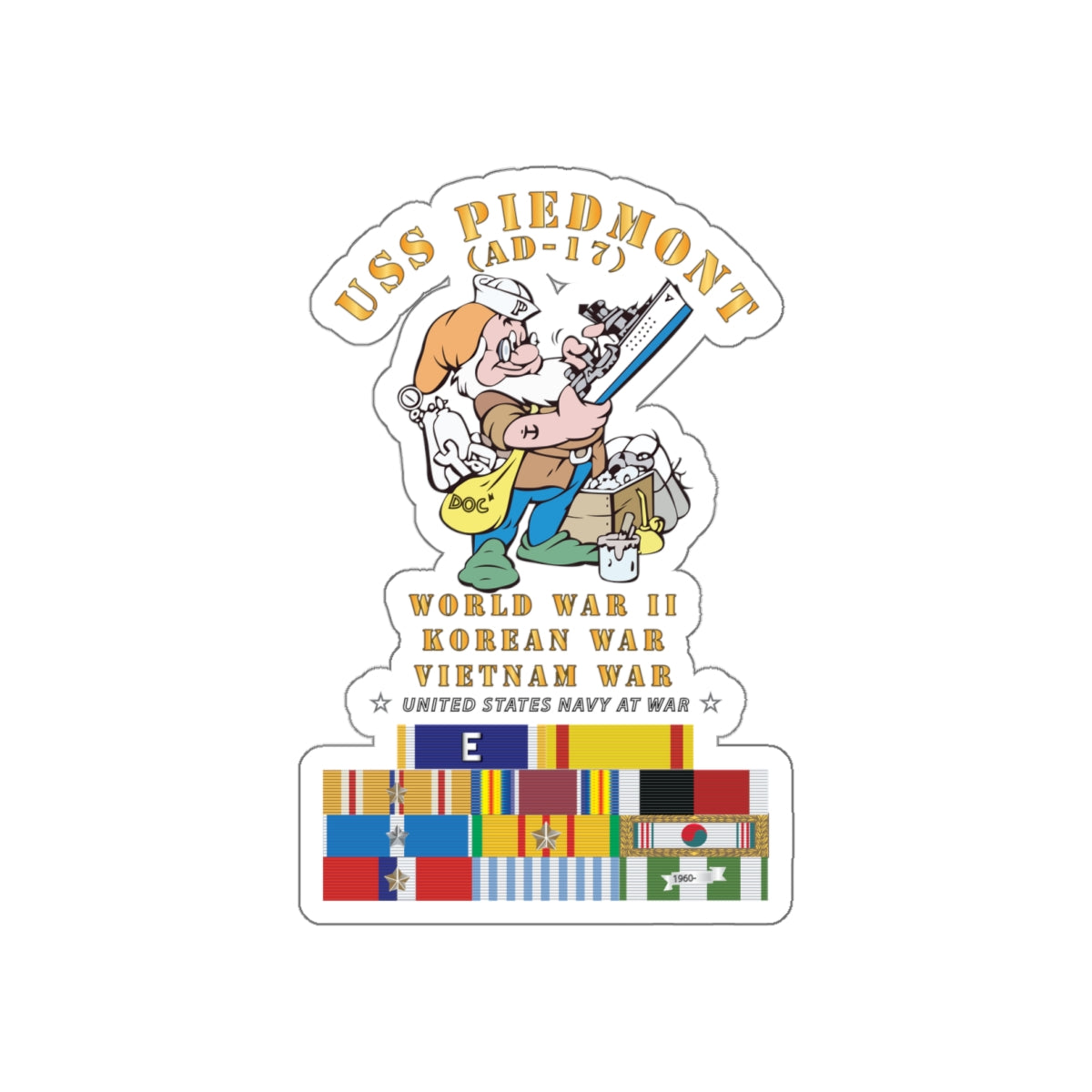Die-Cut Vinyl Sticker - Navy - USS Piedmont (AD-17) w WWII - KOREA - VN SVC