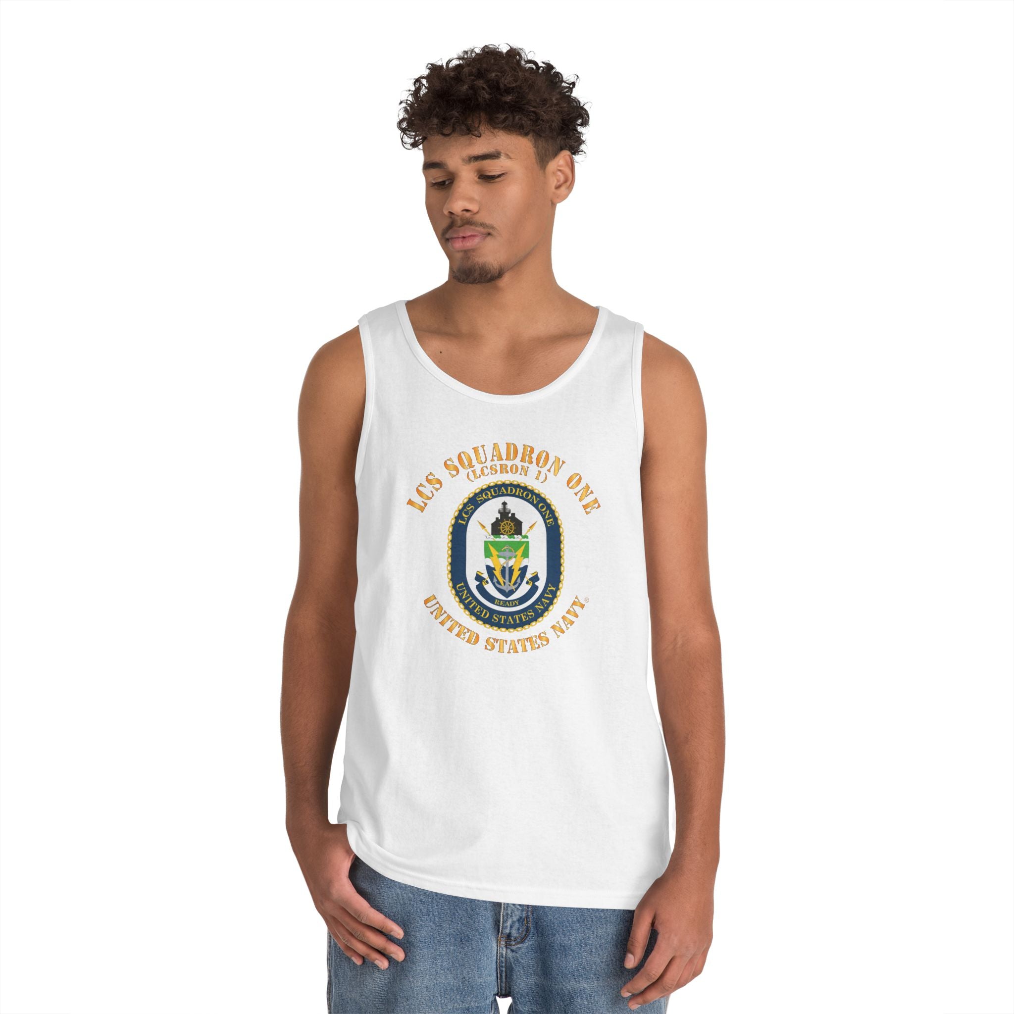 Unisex Heavy Cotton Tank Top - Navy - LCS Squadron One (LCSRON 1)