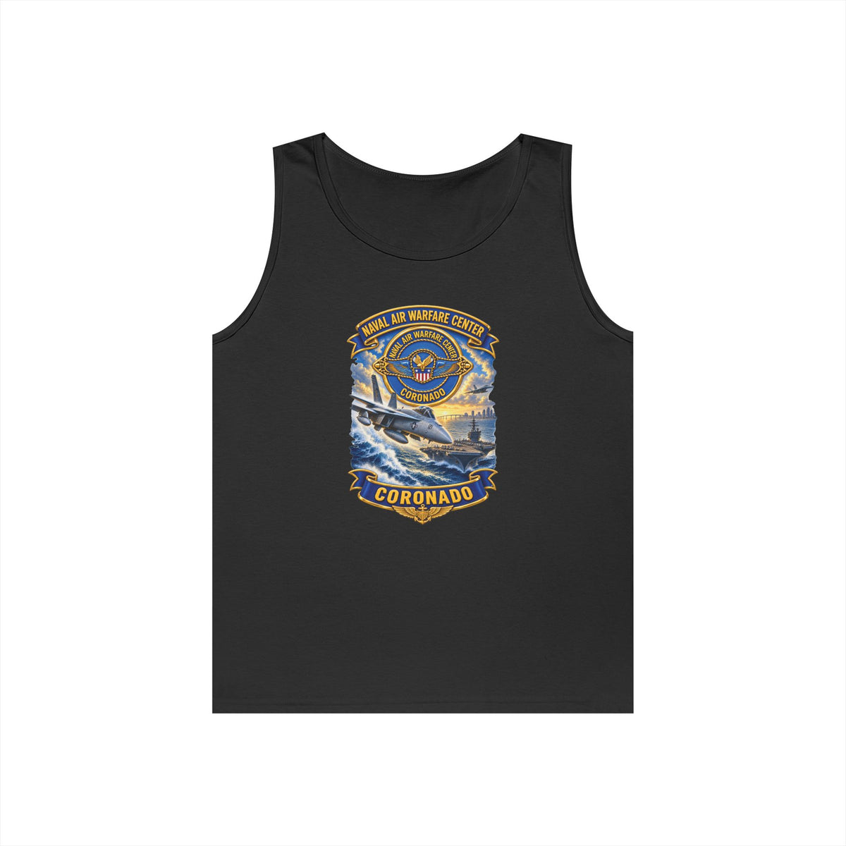 Unisex Heavy Cotton Tank Top - NAVY - Naval Air Warfare Center - Coronado - Crest - with Scene - 3D - Enhanced