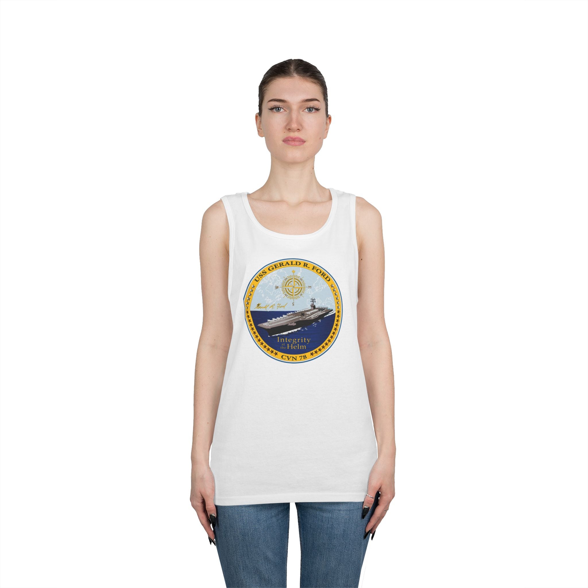 Unisex Heavy Cotton Tank Top - Navy - USS Gerald R. Ford (CVN-78) wo txt