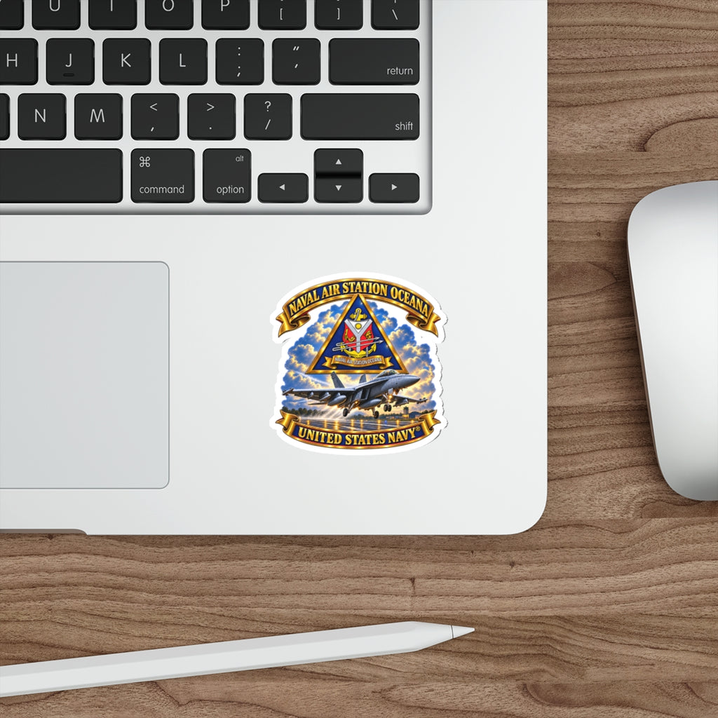 Die-Cut Vinyl Sticker - Navy - Naval Air Station Oceana - Crest with Aircraft - United States Navy - 3D - Enhanced