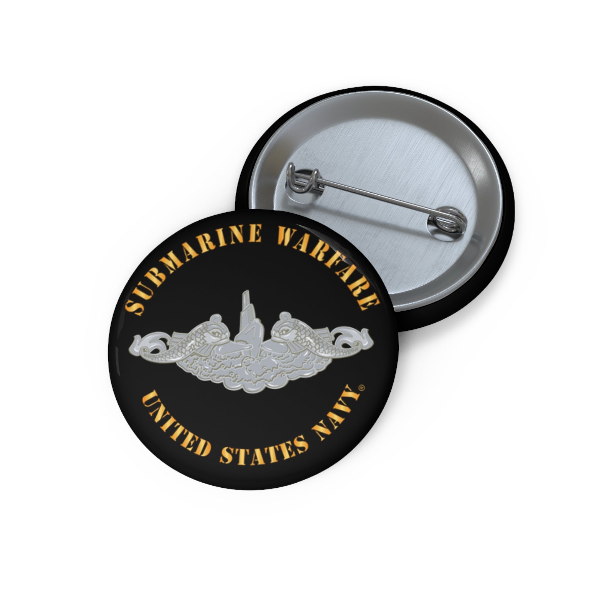 Custom Pin Button - Navy - Submarine Badge - Silver