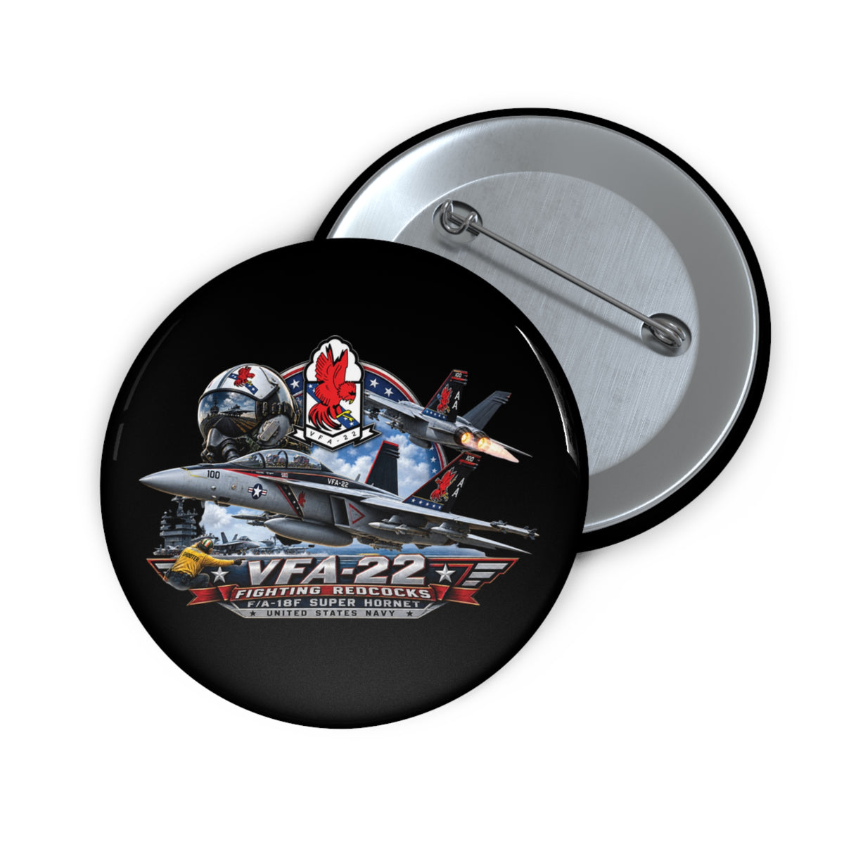 Pin Button - Strike Fighter Squadron 22nd - AC - Fighting Redcocks - 3D - Enhanced