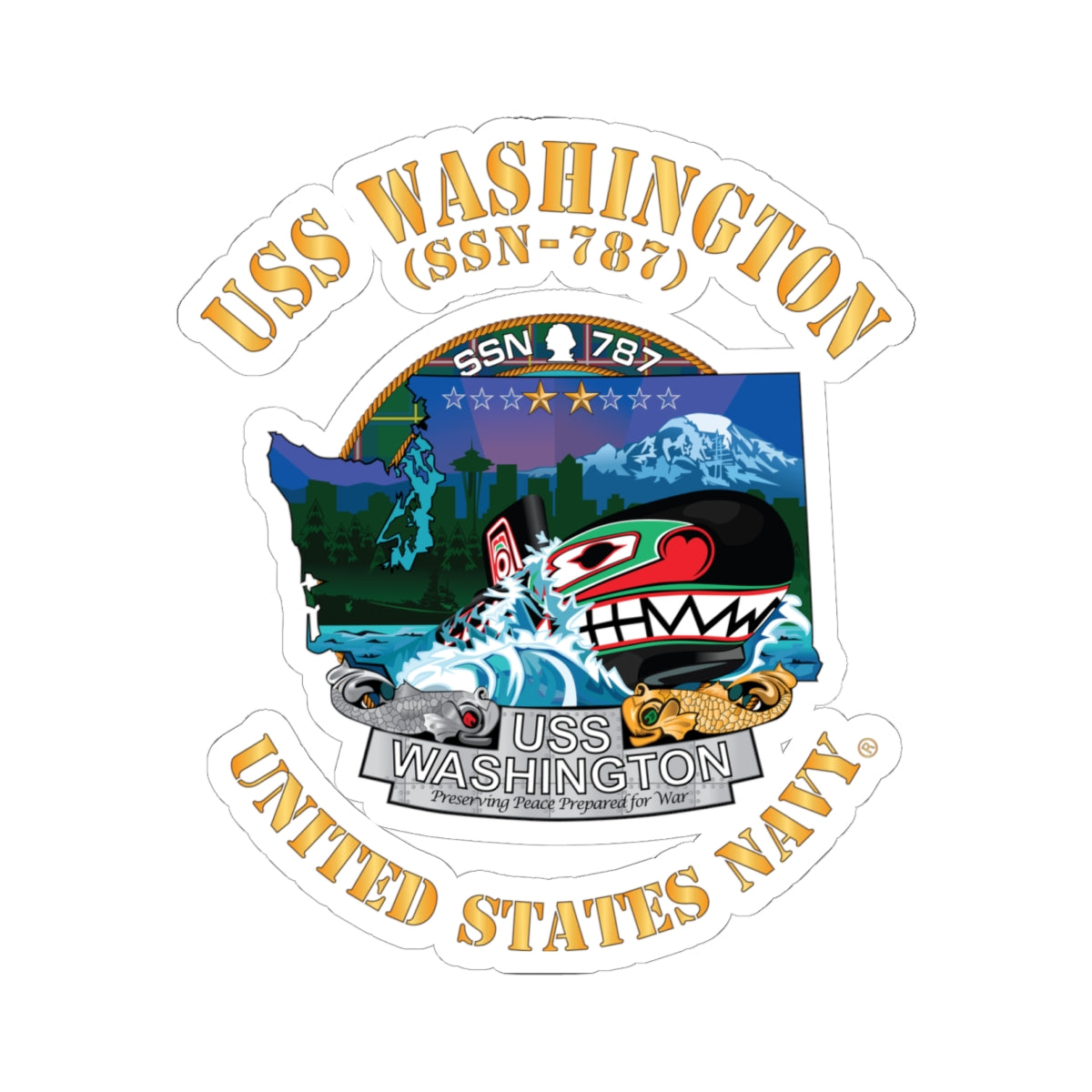 Kiss-Cut Stickers - Navy - USS Washington (SSN-787) X 300