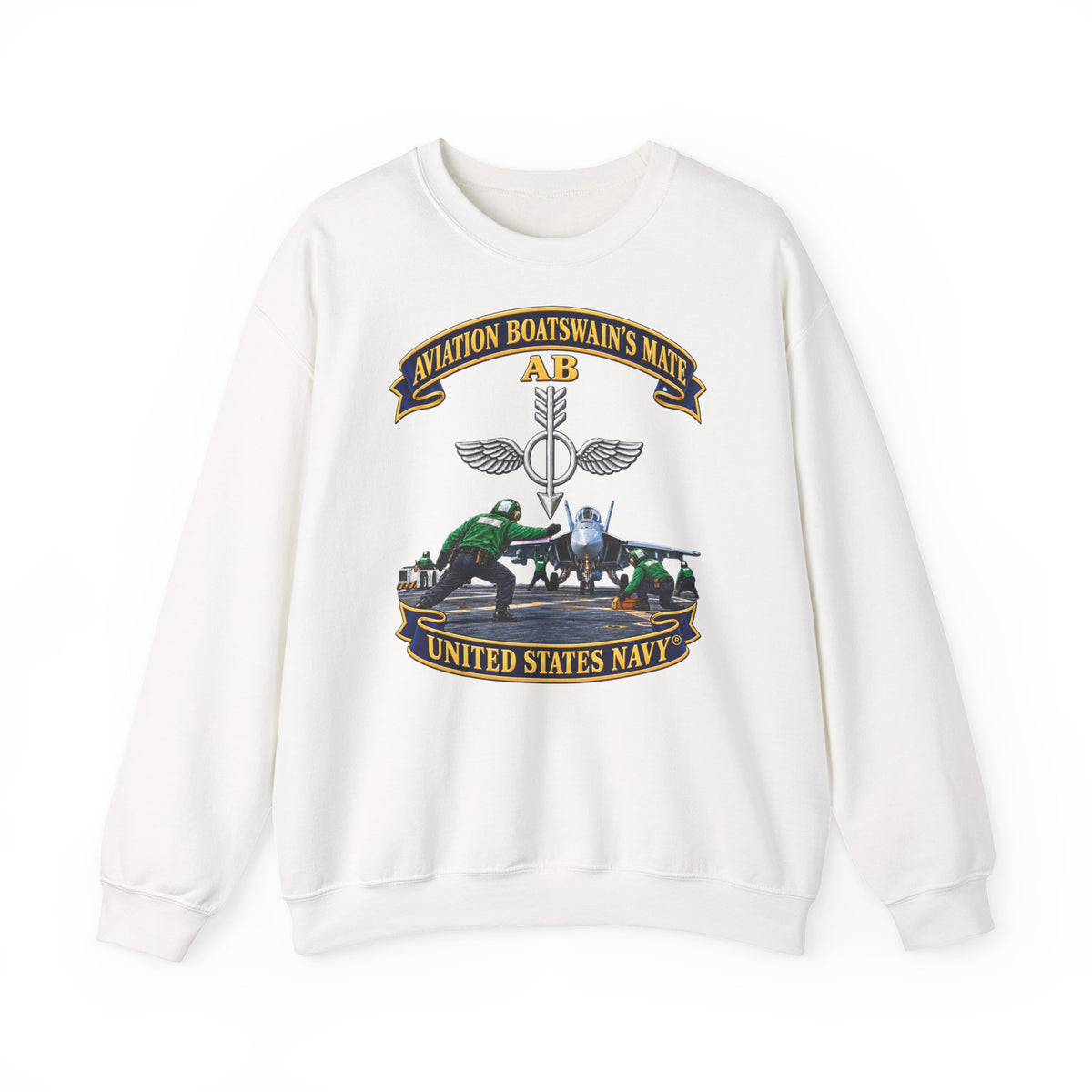 Unisex Heavy Blend™ Crewneck Sweatshirt -  Navy - Aviation Boatswains Mate Br with AC handler Scene - 3D - Enhanced