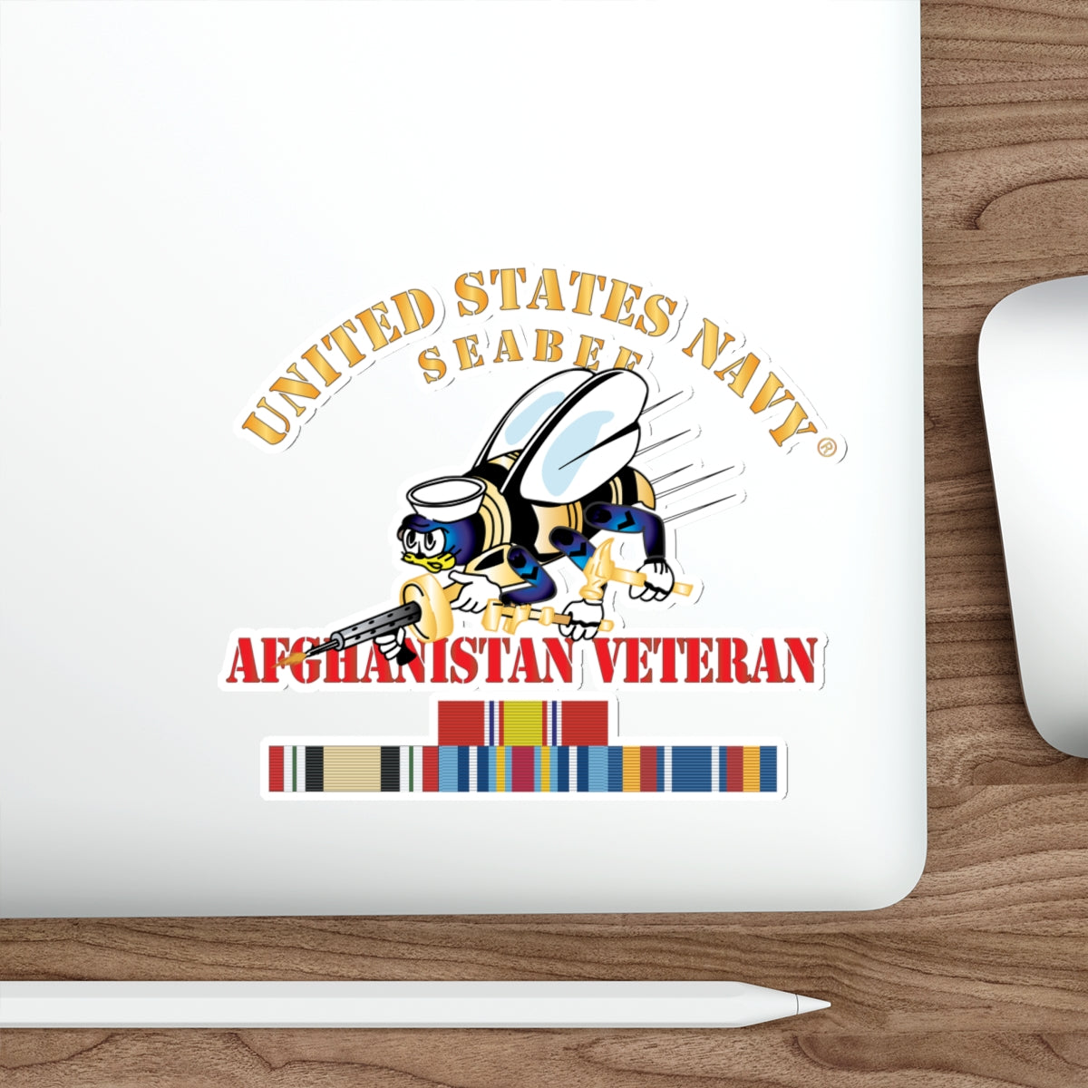 Die-Cut Vinyl Sticker - Navy - Seabee - Afghanistan Veteran