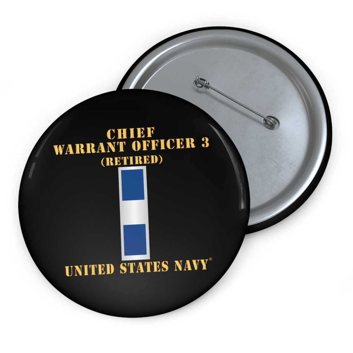 Custom Pin Button - Navy - Chief Warrant Officer 3 - CW03 - Retired