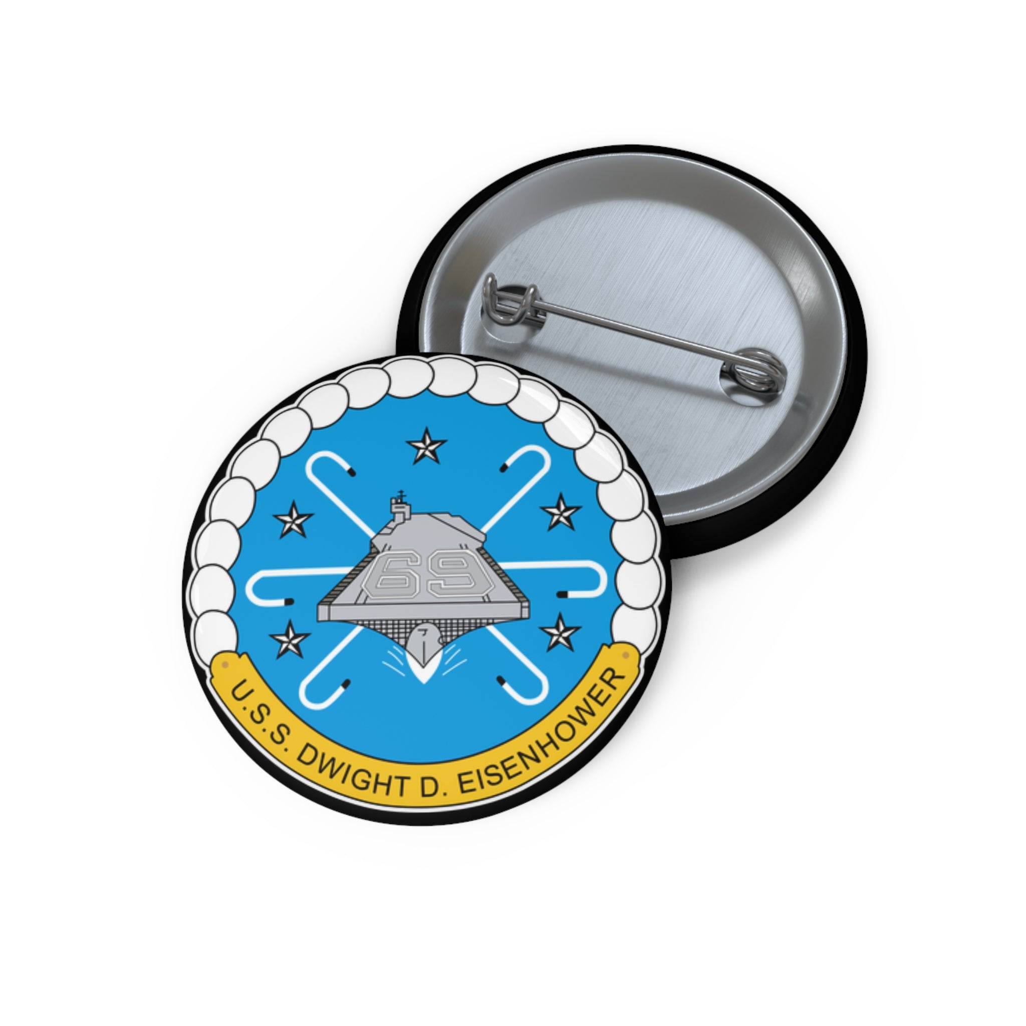 Custom Pin Button - USS Dwight D. Eisenhower (CVN-69) Crest wo Txt