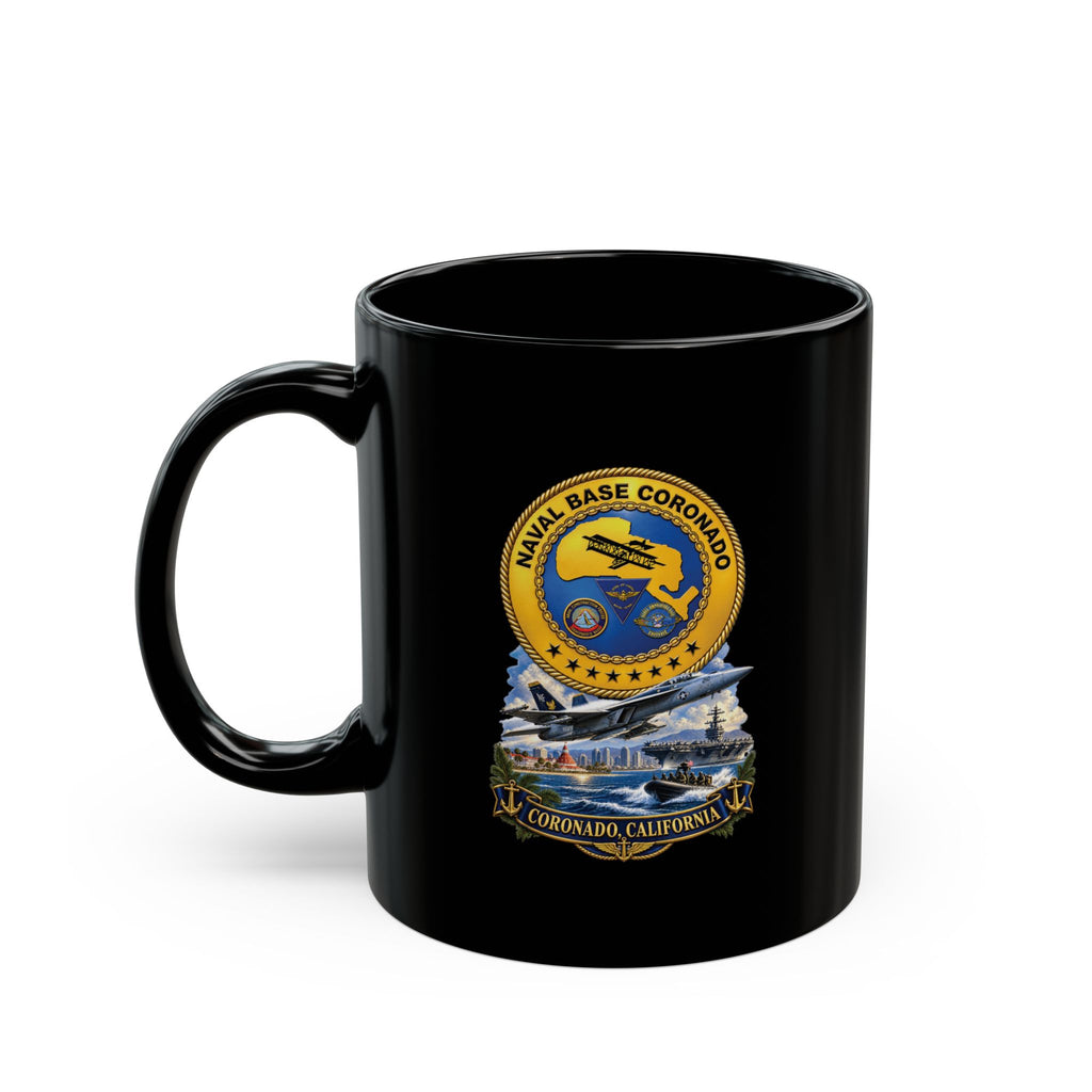 Black Mug (11oz, 15oz) - NAVY - Naval Base Coronado - Crest w Scene - Coronado California - 3D - Enhanced