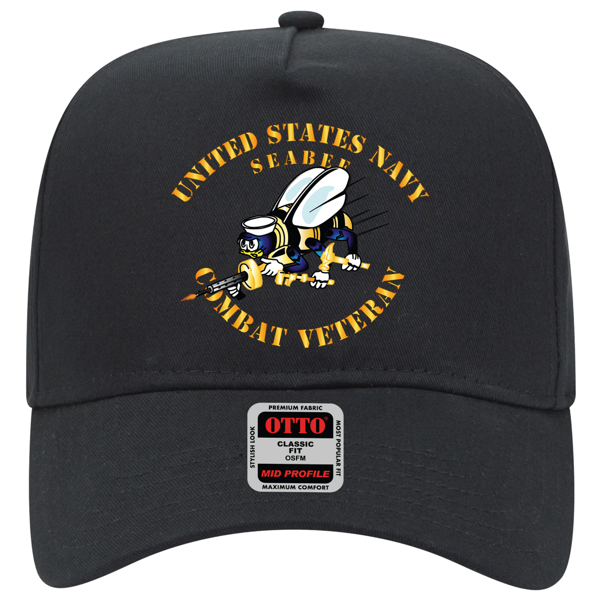 Baseball Cap - Navy - Seabee - Combat Veteran - No Shadow