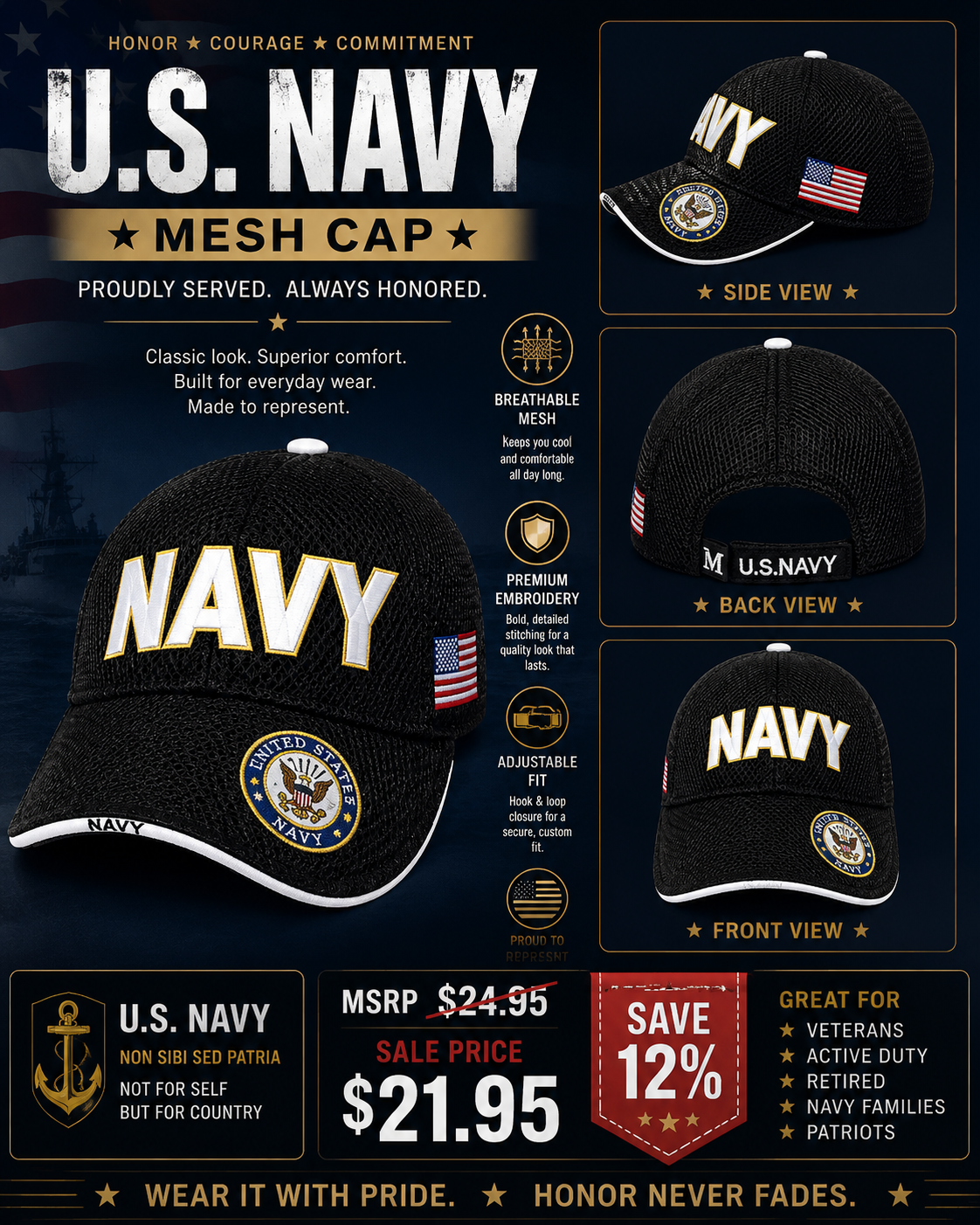 Mesh Cap - US Navy embroidered cap