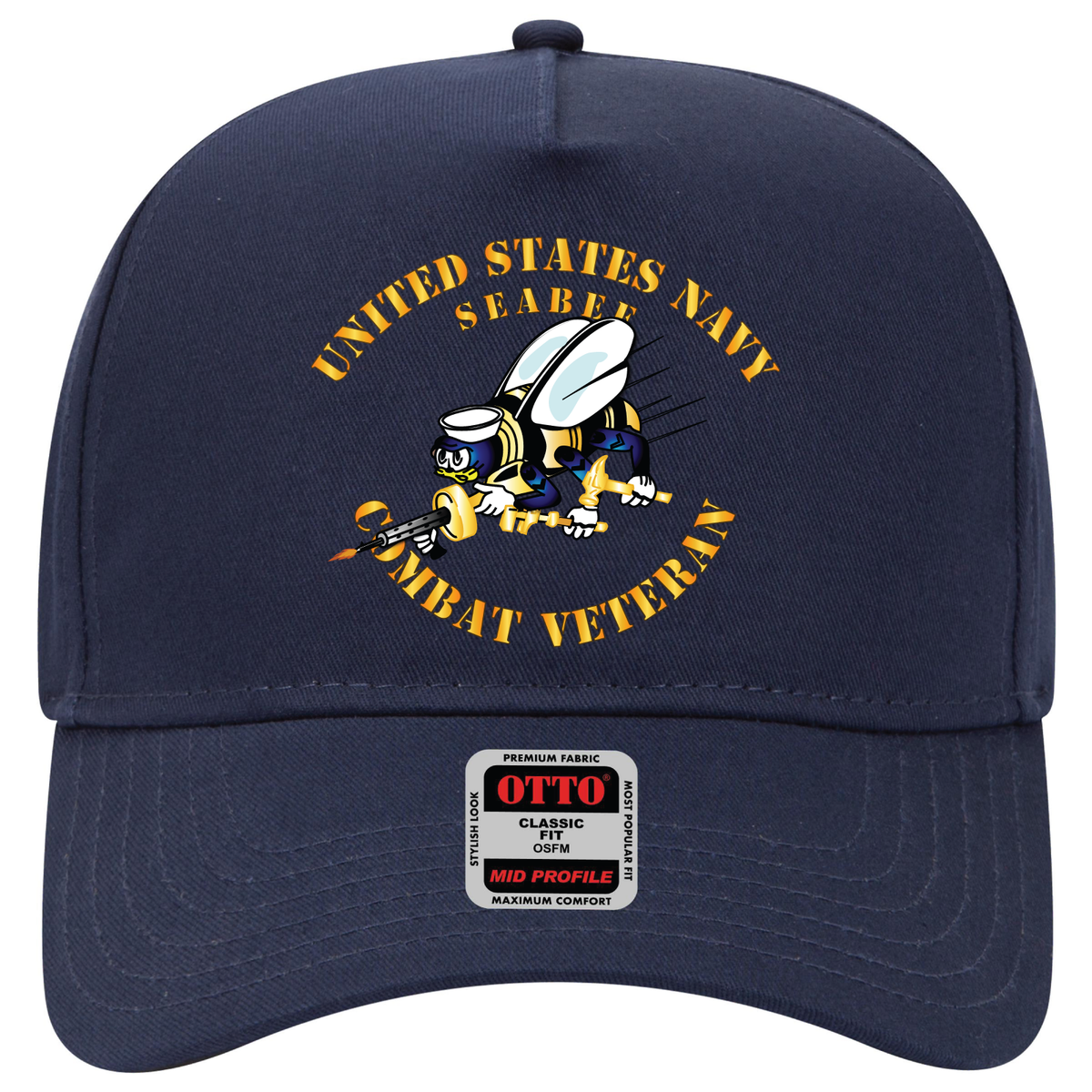 Baseball Cap - Navy - Seabee - Combat Veteran - No Shadow