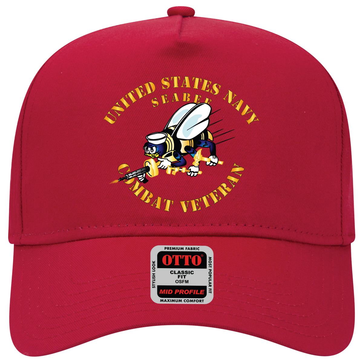 Baseball Cap - Navy - Seabee - Combat Veteran - No Shadow